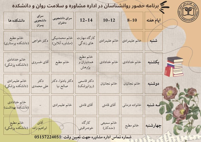 برنامه حضور روانشناسان در اداره مشاوره و سراهای دانشجویی دانشگاه علوم پزشکی گناباد